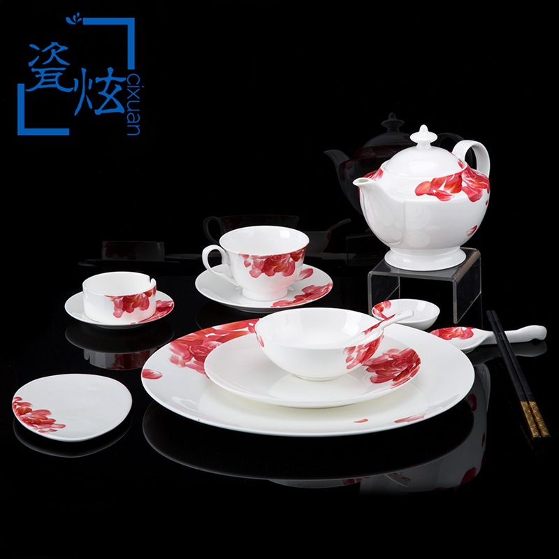 【紅顏】高檔骨瓷餐具套裝